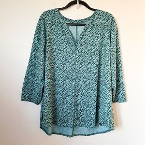 LL Bean Streamside LS Tee Blue Green Animal Print Womens Plus 2X Outdoor